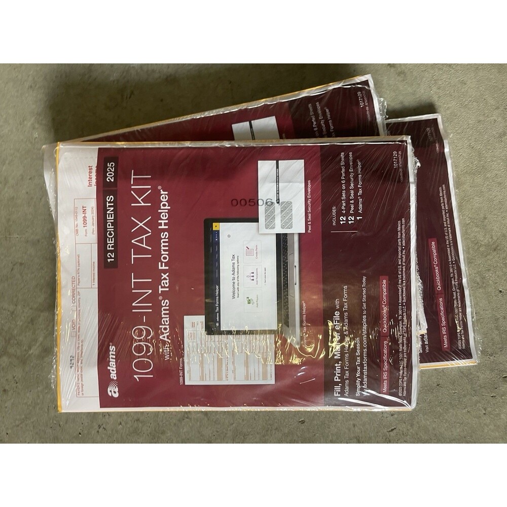 Lot of 4 2025 Adams 1099-INT Tax Kit Forms w Envelopes 4-Part 12 Recipients